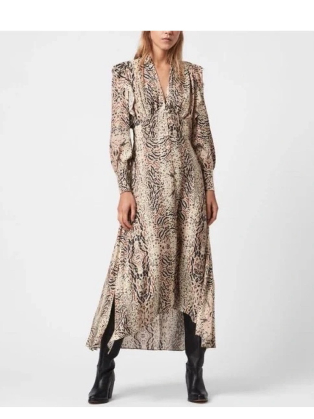 AllSaints Neutral Animal-Print Maxi Dress